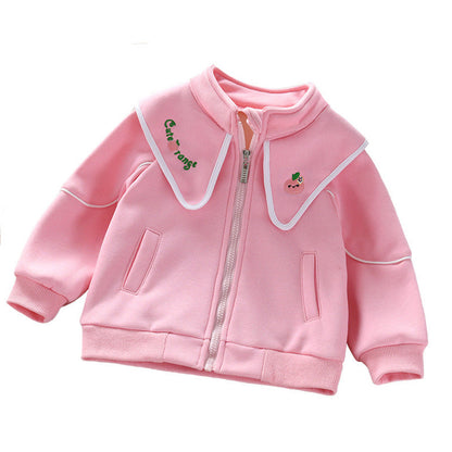 MyKids-USA® Baby Girl Embroidered Lapel Design Solid Color Quality Coat