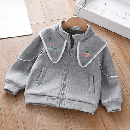 MyKids-USA® Baby Girl Embroidered Lapel Design Solid Color Quality Coat