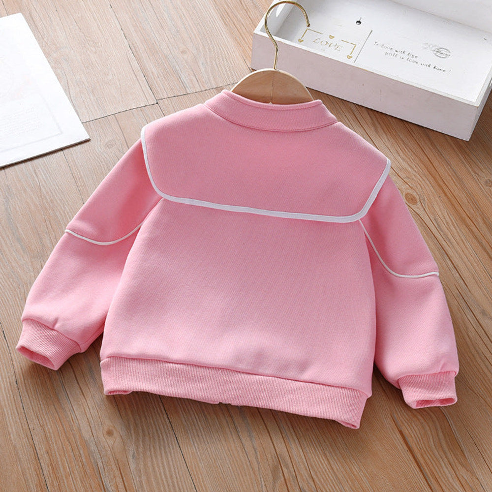 MyKids-USA® Baby Girl Embroidered Lapel Design Solid Color Quality Coat