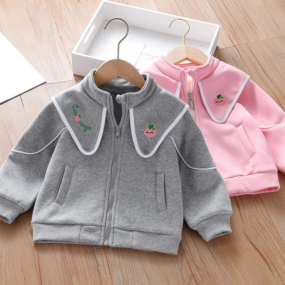 MyKids-USA® Baby Girl Embroidered Lapel Design Solid Color Quality Coat