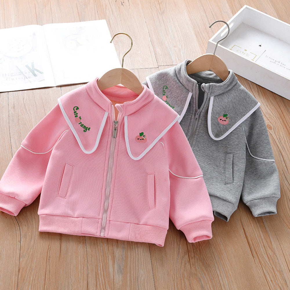 MyKids-USA® Baby Girl Embroidered Lapel Design Solid Color Quality Coat