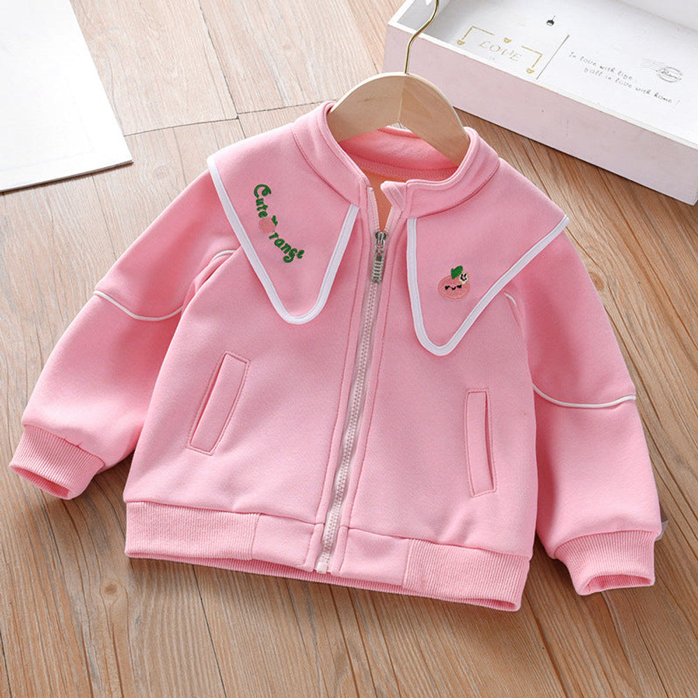 MyKids-USA® Baby Girl Embroidered Lapel Design Solid Color Quality Coat