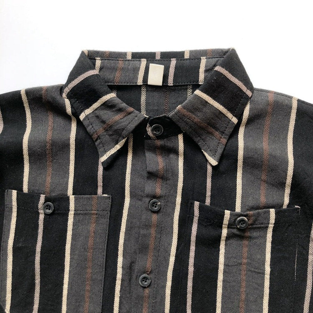 MyKids-USA® Baby Fashion Striped Pattern Lapel Design Single Breasted Shirt