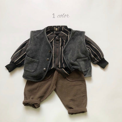 MyKids-USA® Baby Fashion Striped Pattern Lapel Design Single Breasted Shirt