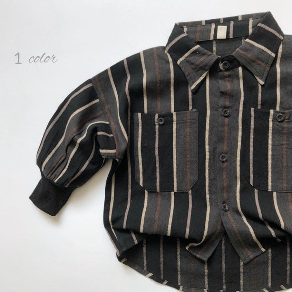 MyKids-USA® Baby Fashion Striped Pattern Lapel Design Single Breasted Shirt