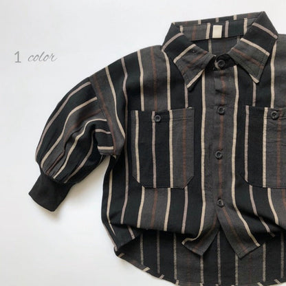 MyKids-USA® Baby Fashion Striped Pattern Lapel Design Single Breasted Shirt