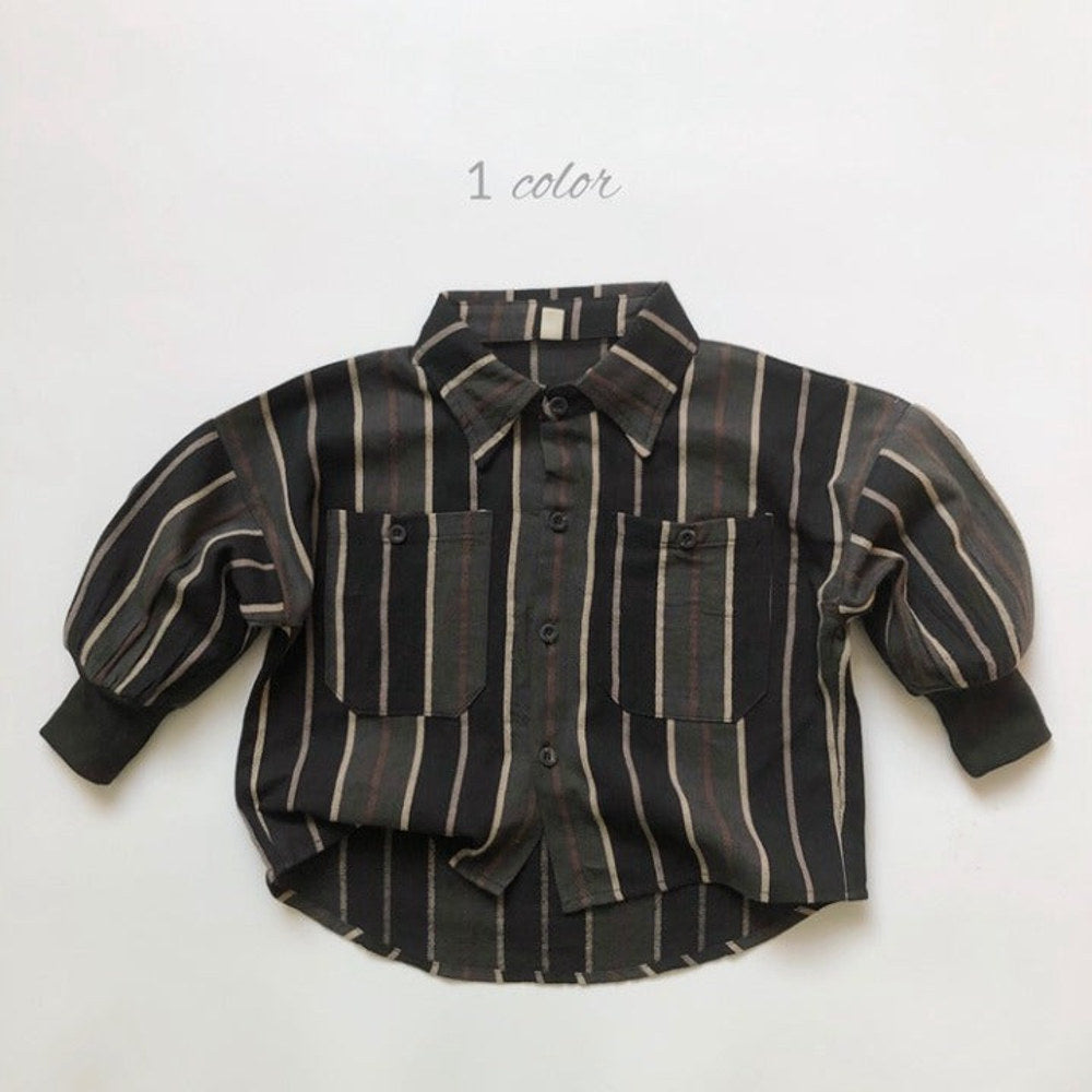 MyKids-USA® Baby Fashion Striped Pattern Lapel Design Single Breasted Shirt