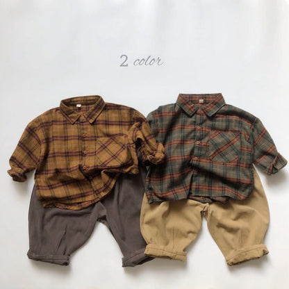 MyKids-USA® Baby Plaid Pattern Vintage Style Lapel Design Shirt