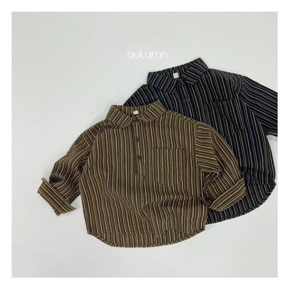 MyKids-USA® Baby Striped Pattern Quarter Button Design Latest Lapel Shirt