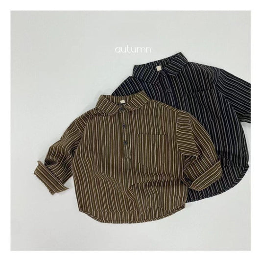 MyKids-USA® Baby Striped Pattern Quarter Button Design Latest Lapel Shirt