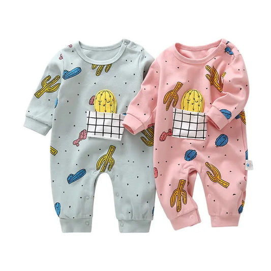MyKids-USA® Baby Cactus & Dot Pattern Long Sleeves O-Neck Cotton Jumpsuit