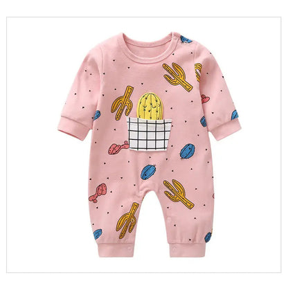 MyKids-USA® Baby Cactus & Dot Pattern Long Sleeves O-Neck Cotton Jumpsuit