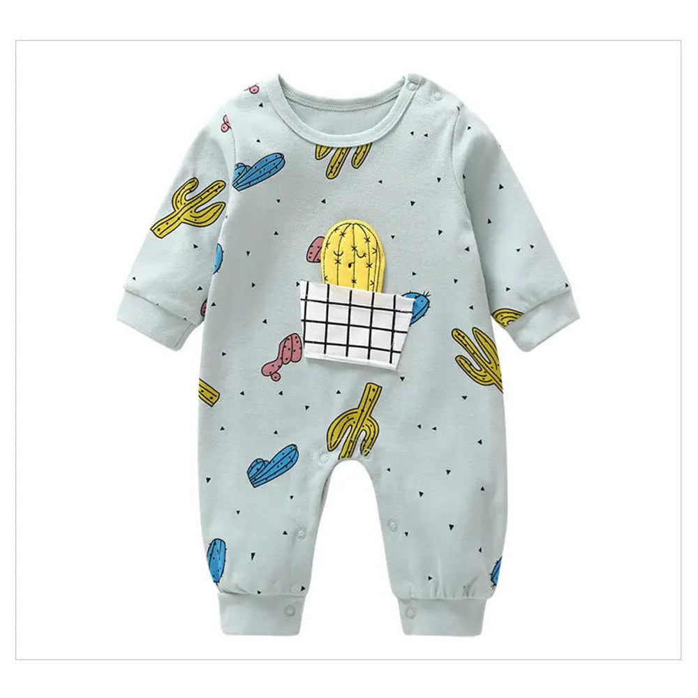 MyKids-USA® Baby Cactus & Dot Pattern Long Sleeves O-Neck Cotton Jumpsuit