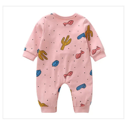 MyKids-USA® Baby Cactus & Dot Pattern Long Sleeves O-Neck Cotton Jumpsuit