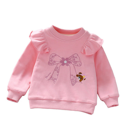 MyKids-USA® Baby Girl Embroidered Pattern Ruffle Design Fleece Thickened Hoodies