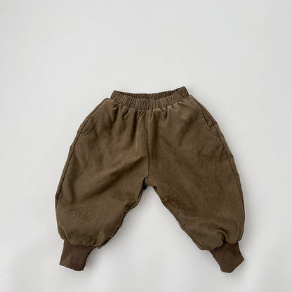 MyKids-USA® Baby Solid Color Thickened Lambswool Drawstring Casual Trousers