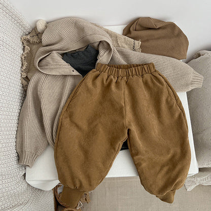 MyKids-USA® Baby Solid Color Thickened Lambswool Drawstring Casual Trousers