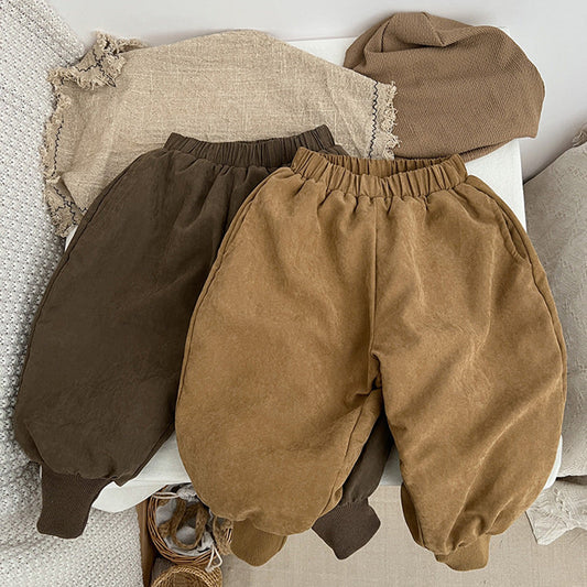 MyKids-USA® Baby Solid Color Thickened Lambswool Drawstring Casual Trousers