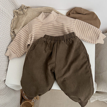 MyKids-USA® Baby Solid Color Thickened Lambswool Drawstring Casual Trousers