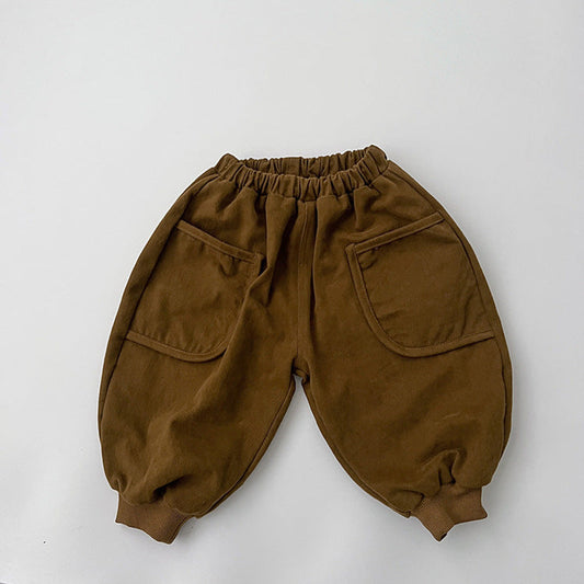 MyKids-USA® Baby Solid Color Casual Double Layel Thickened Vintage Style Pants