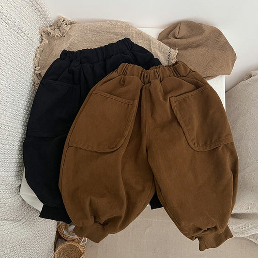 MyKids-USA® Baby Solid Color Casual Double Layel Thickened Vintage Style Pants