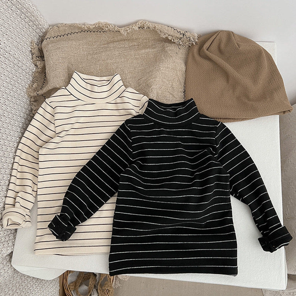MyKids-USA® Baby Striped Pattern High Turtle Nack Soft Cotton Comfy Shirt