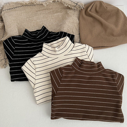 MyKids-USA® Baby Striped Pattern High Turtle Nack Soft Cotton Comfy Shirt