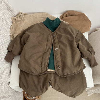 MyKids-USA® Baby Boy And Girl Vintage Style Lambswool Padded Thickened Jacket
