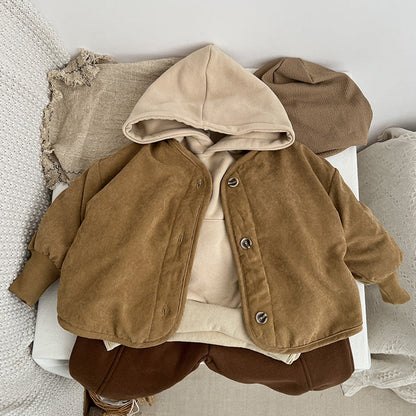 MyKids-USA® Baby Boy And Girl Vintage Style Lambswool Padded Thickened Jacket