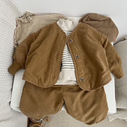 MyKids-USA® Baby Boy And Girl Vintage Style Lambswool Padded Thickened Jacket
