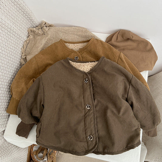 MyKids-USA® Baby Boy And Girl Vintage Style Lambswool Padded Thickened Jacket