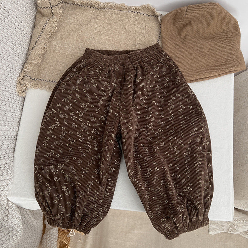 MyKids-USA® Baby Girl Ditsy Flower Pattern Corduroy Fabric Loose Thickened Pants In