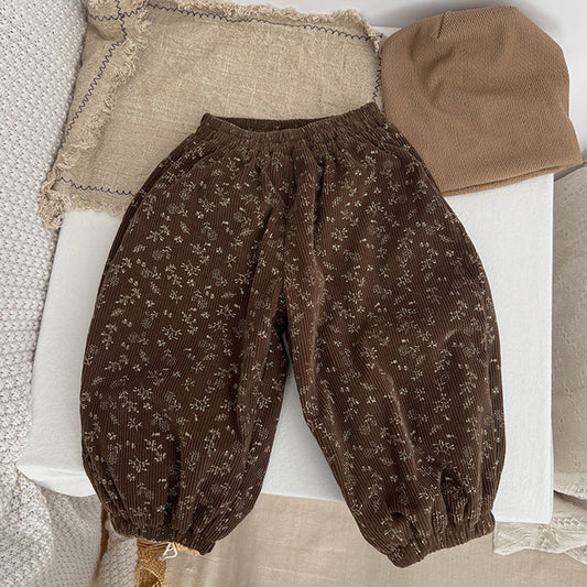 MyKids-USA® Baby Girl Ditsy Flower Pattern Corduroy Fabric Loose Thickened Pants In