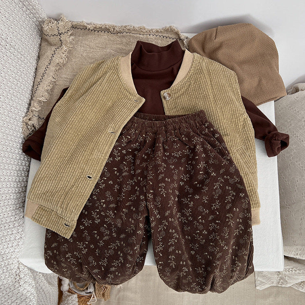 MyKids-USA® Baby Girl Ditsy Flower Pattern Corduroy Fabric Loose Thickened Pants In