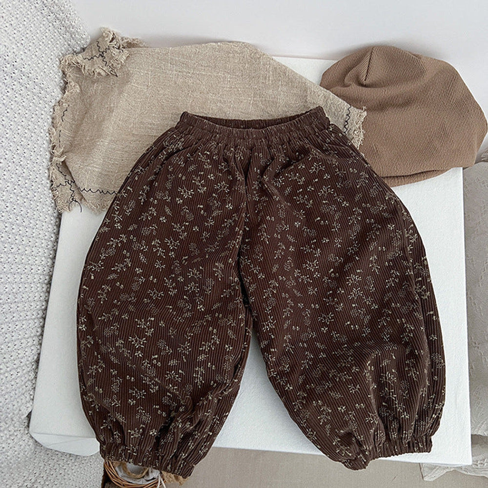 MyKids-USA® Baby Girl Ditsy Flower Pattern Corduroy Fabric Loose Thickened Pants In