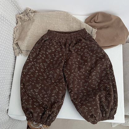 MyKids-USA® Baby Girl Ditsy Flower Pattern Corduroy Fabric Loose Thickened Pants In