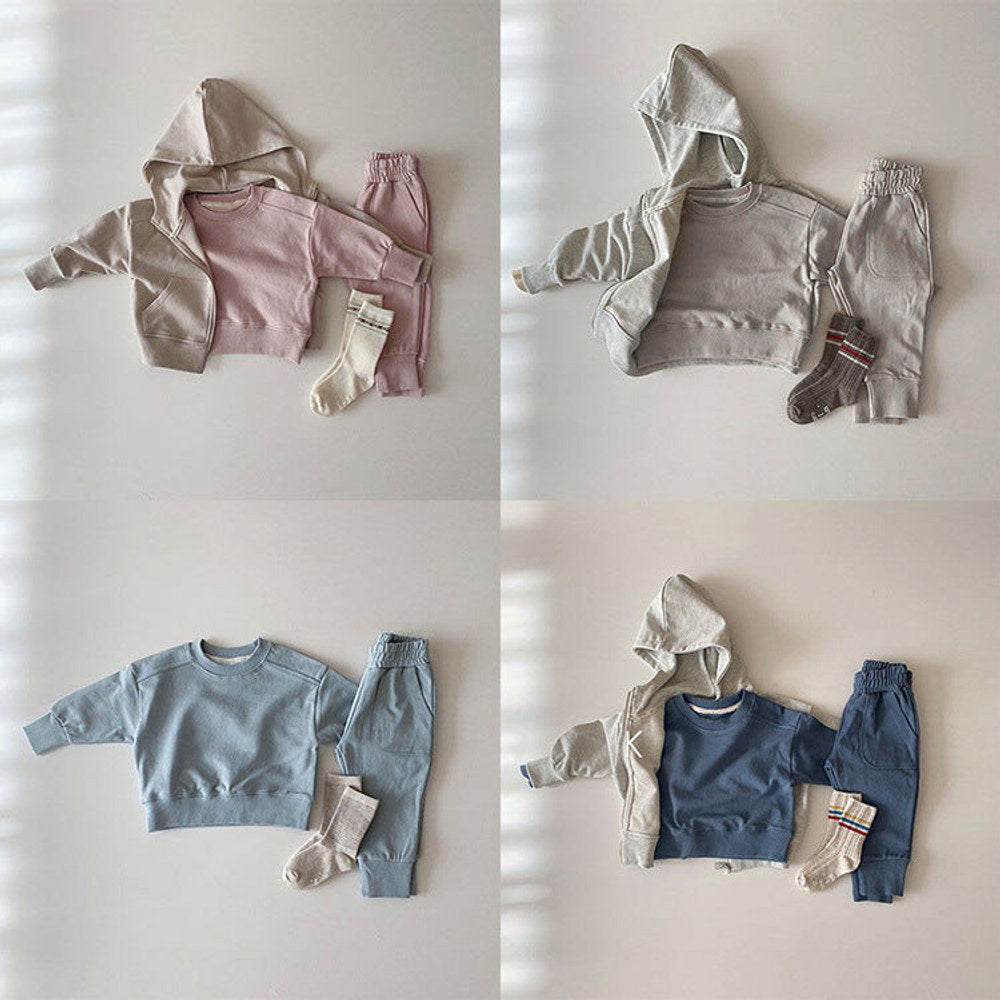 MyKids-USA® Baby Boy And Girl Solid Color Pullover Hoodies Combo Pants Pieces Sets