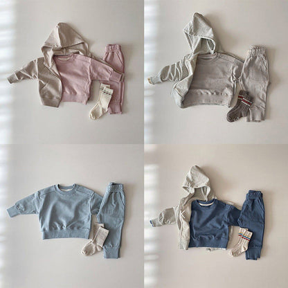 MyKids-USA® Baby Boy And Girl Solid Color Pullover Hoodies Combo Pants Pieces Sets