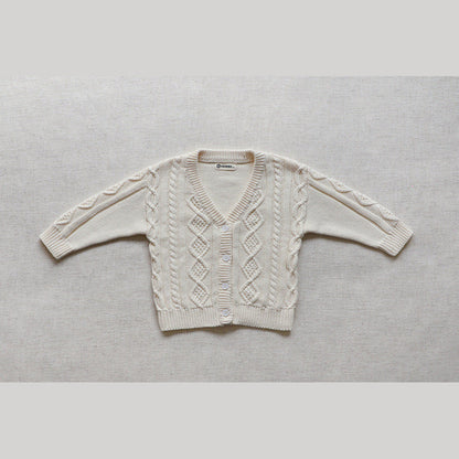 MyKids-USA® Baby Crochet Kint Pattern Solid Color V-Neck Single Breasted Cardigan