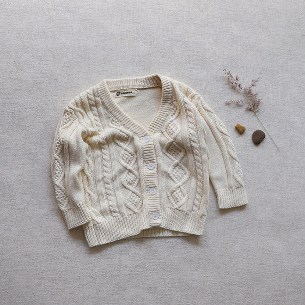 MyKids-USA® Baby Crochet Kint Pattern Solid Color V-Neck Single Breasted Cardigan