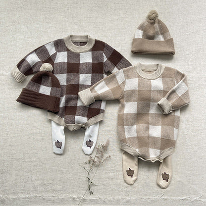 MyKids-USA® Baby Plaid Graphic Long Sleeve Crewneck Knit Thickened bodysuit