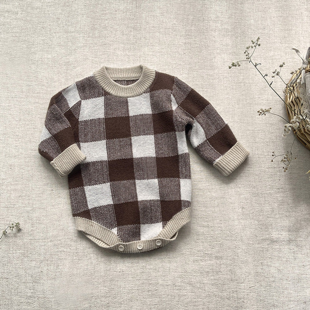 MyKids-USA® Baby Plaid Graphic Long Sleeve Crewneck Knit Thickened bodysuit