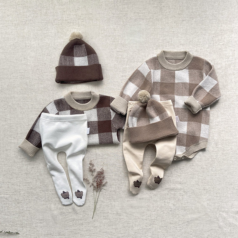 MyKids-USA® Baby Plaid Graphic Long Sleeve Crewneck Knit Thickened bodysuit
