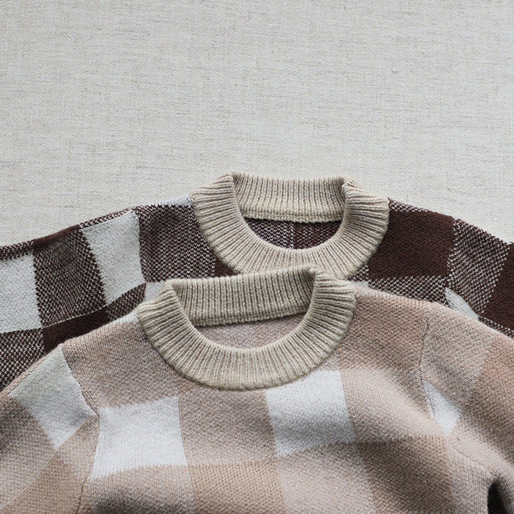 MyKids-USA® Baby Plaid Graphic Long Sleeve Crewneck Knit Thickened bodysuit