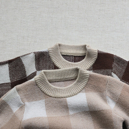 MyKids-USA® Baby Plaid Graphic Long Sleeve Crewneck Knit Thickened bodysuit