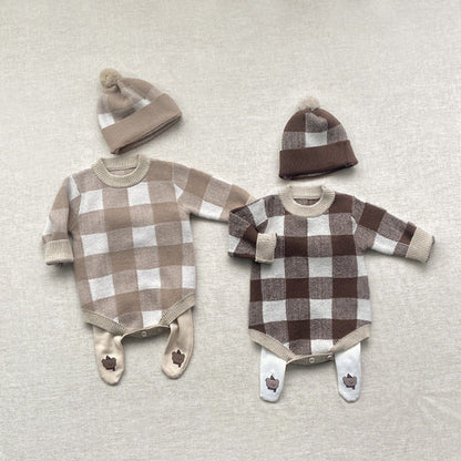 MyKids-USA® Baby Plaid Graphic Long Sleeve Crewneck Knit Thickened bodysuit