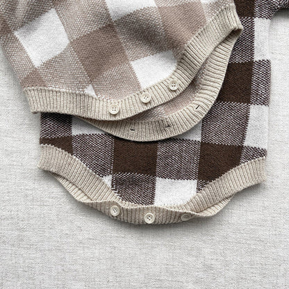 MyKids-USA® Baby Plaid Graphic Long Sleeve Crewneck Knit Thickened bodysuit