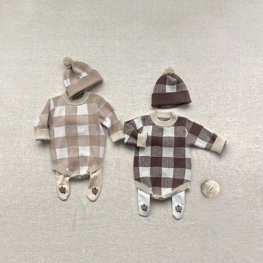 MyKids-USA® Baby Plaid Graphic Long Sleeve Crewneck Knit Thickened bodysuit