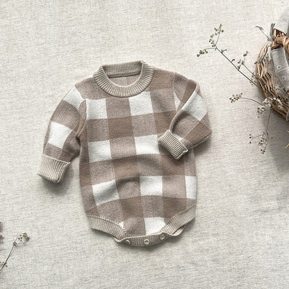 MyKids-USA® Baby Plaid Graphic Long Sleeve Crewneck Knit Thickened bodysuit
