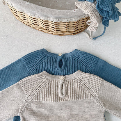 MyKids-USA® Baby Solid Color Flower Patched Design Knit Long Sleeve bodysuit